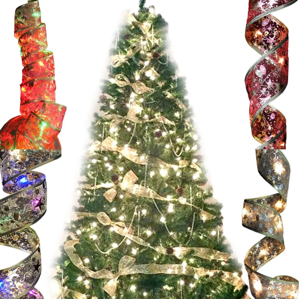 

5m LED Double Ribbon Christmas String Light Christmas Tree Topper Bow Ribbon Decor For Party Weddings Holiday Xmas Tree Decor