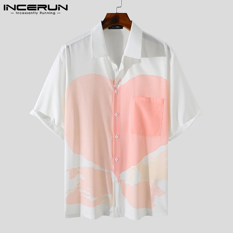 

Рубашка INCERUN мужская с воротником-стойкой, повседневная брендовая одежда с короткими рукавами, модная уличная одежда на пуговицах, для отды...
