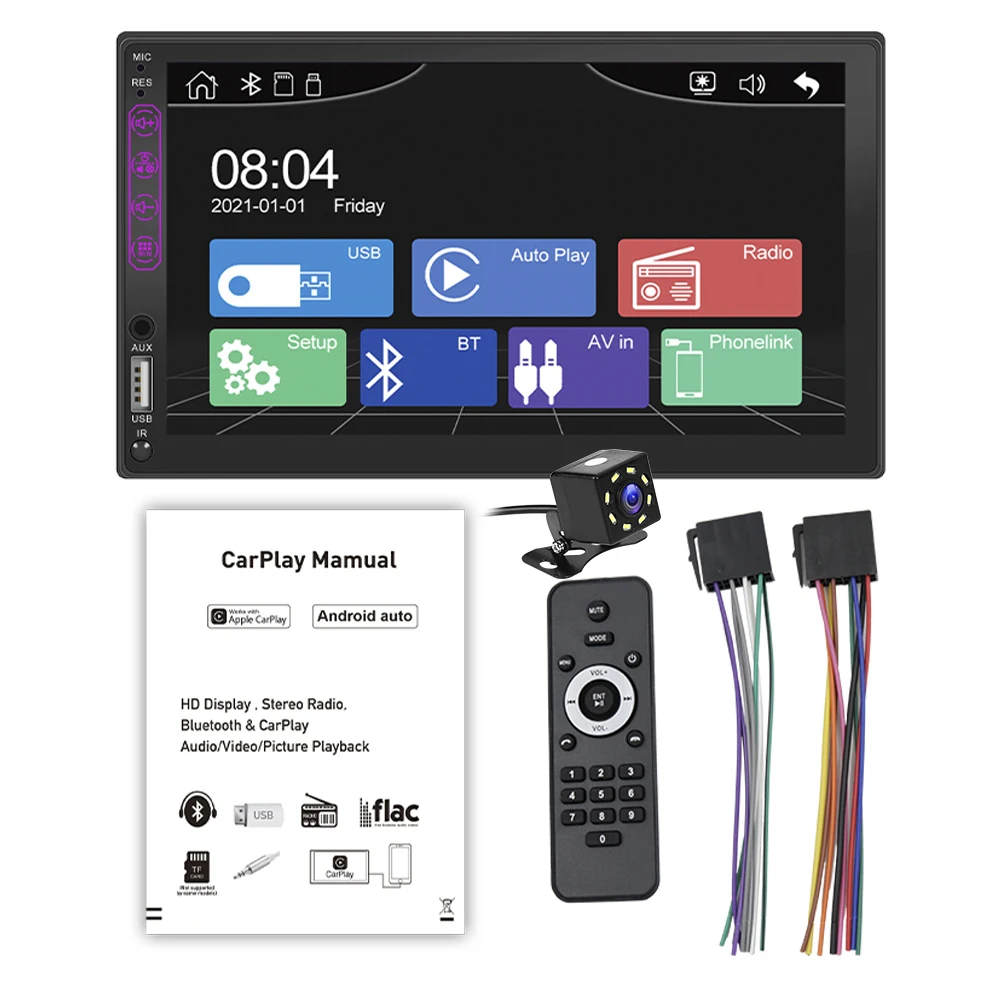 Автомагнитола 2 Din FM аудио стерео MP5-плеер Bluetooth 7-дюймовый сенсорный экран SD USB с