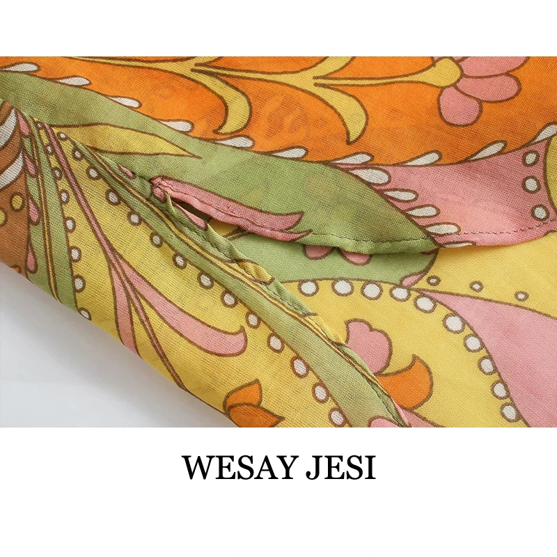 

WESAY JESI Women's Clothing 2021 Blouses And Shirts Fashion Single-Breasted Long Sleeve Top Vintage Color Print Short Top Female