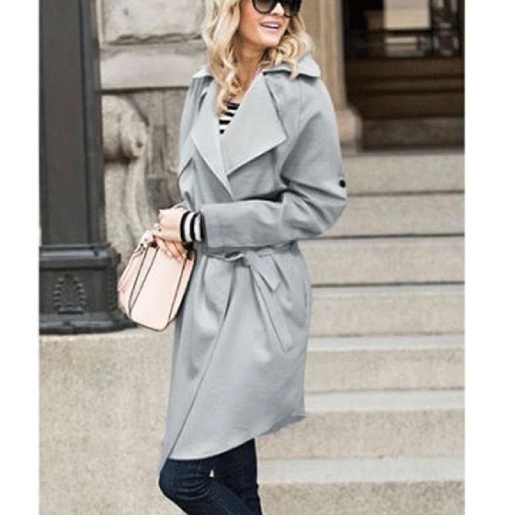 Женский Длинный Тренч SAGACE однотонный свободный с поясом на талии повседневная