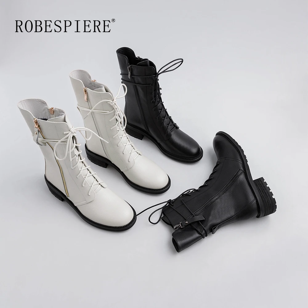 Женские ботинки из натуральной кожи ROBESPIERE теплые плюшевые на платформе до