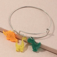 fine cartoon metal dinosaurs charm bracelets for women candy color resin cute animal dragon acrylic bracelet girl bangle jewelry