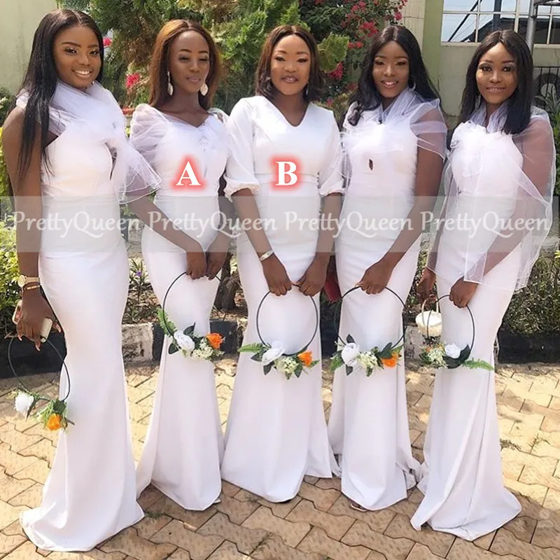 

Белое платье-Русалка для подружки невесты с тюлевой шалью 2021, женское платье на тонких бретельках, длинное свадебное платье для невесты