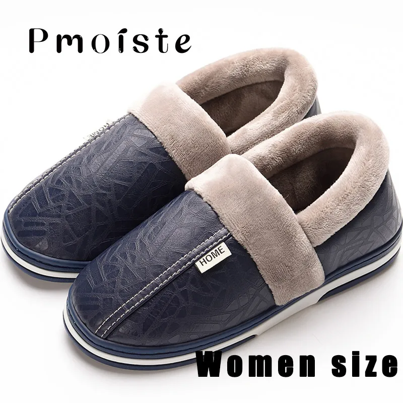 MSL-013-Dark blue Новинка года; кожаные тапочки; милые женские зимние домашние тапочки размера плюс 40-46; нескользящие домашние женские Тапочки - Цвет: MSL-013-Dark blue