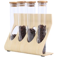 wooden coffee beans tea display rack stand glass test tube sealed storage decorative ornaments cereals canister for barista