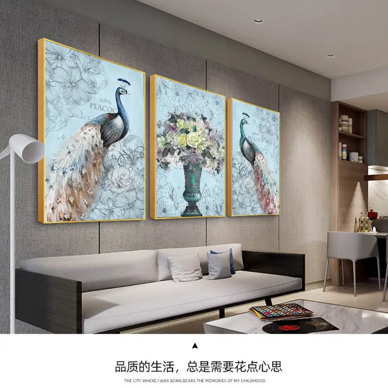 Синий павлины рисунок цветов на холсте настенные плакаты и принты современный
