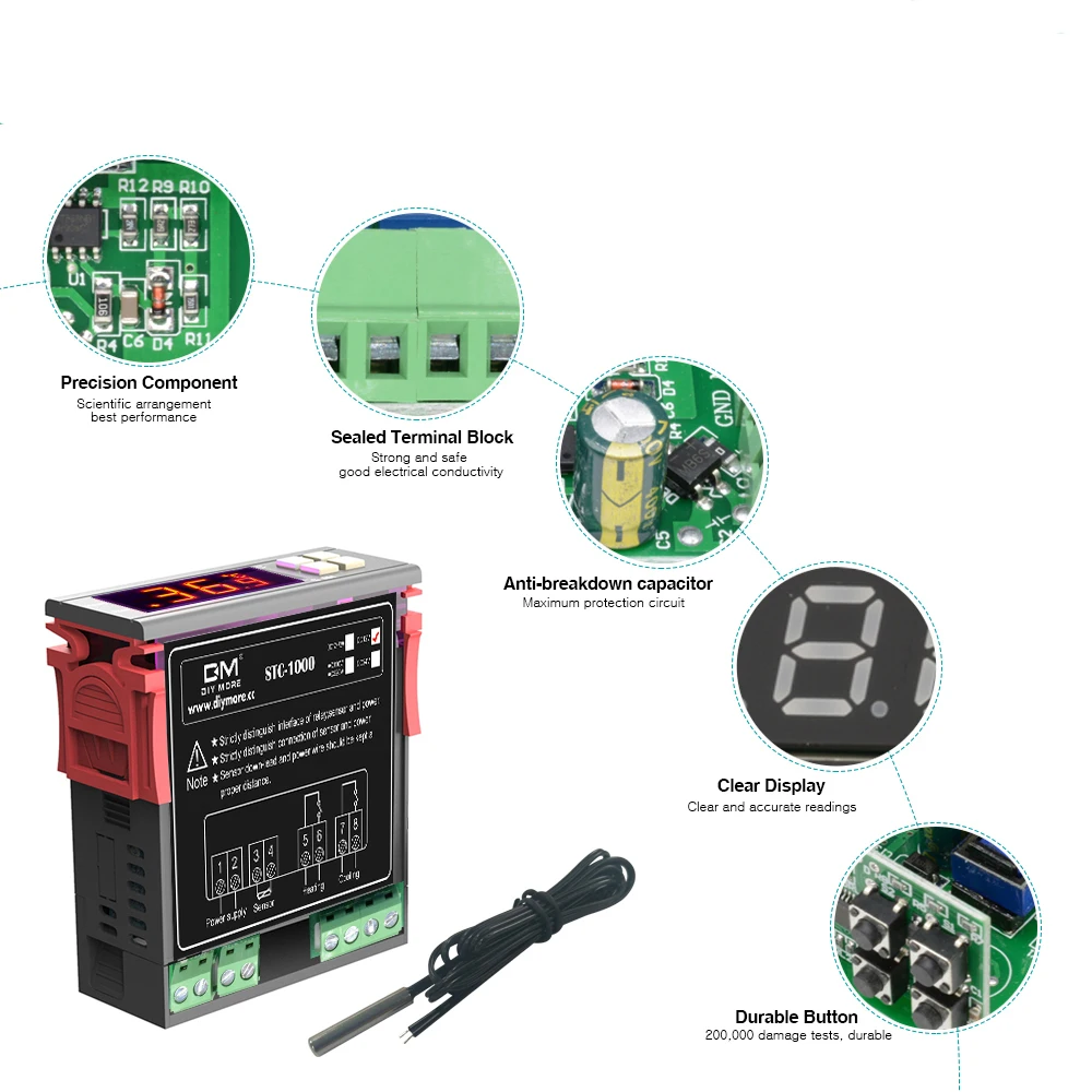 

STC-1000 LED Digital Temperature Controller Thermostat Thermoregulator incubator Relay 10A Heating Cooling DC12V 24V AC 220V