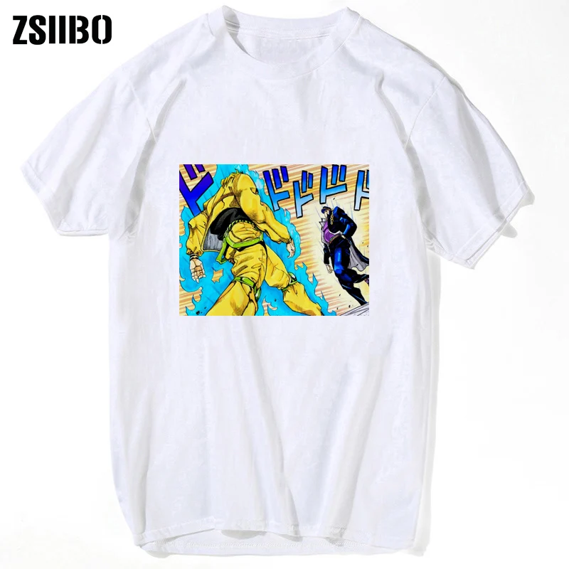 Япония Аниме рубашка JoJo странные приключения смешные футболки для мужчин и