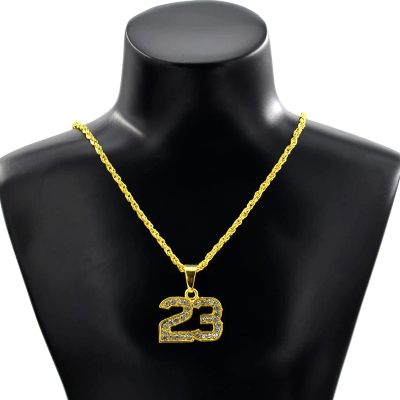 Модное ожерелье горный хрусталь хип хоп баскетбол номер 23 ожерелье s& Pandents Bling золото кубинская цепь ожерелье ювелирные изделия для мужчин