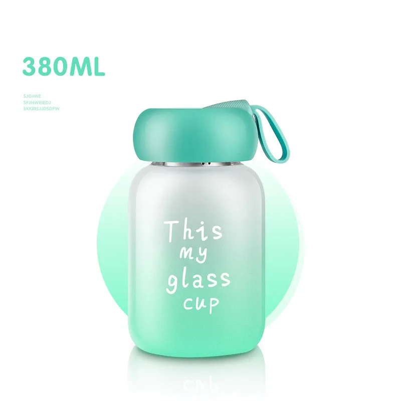 Gradient Green 380 мл стеклянная бутылка для воды спортивная уличная бутылка для воды с чайным фильтром из нержавеющей стали милые градиентные бутылки бутылка рукав - Цвет: Gradient Green