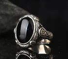 Мужское Винтажное кольцо ручной работы с гравировкой, серебряного цвета, инкрустированное черным цирконием, кольцо в готическом стиле и стиле панк, 2021