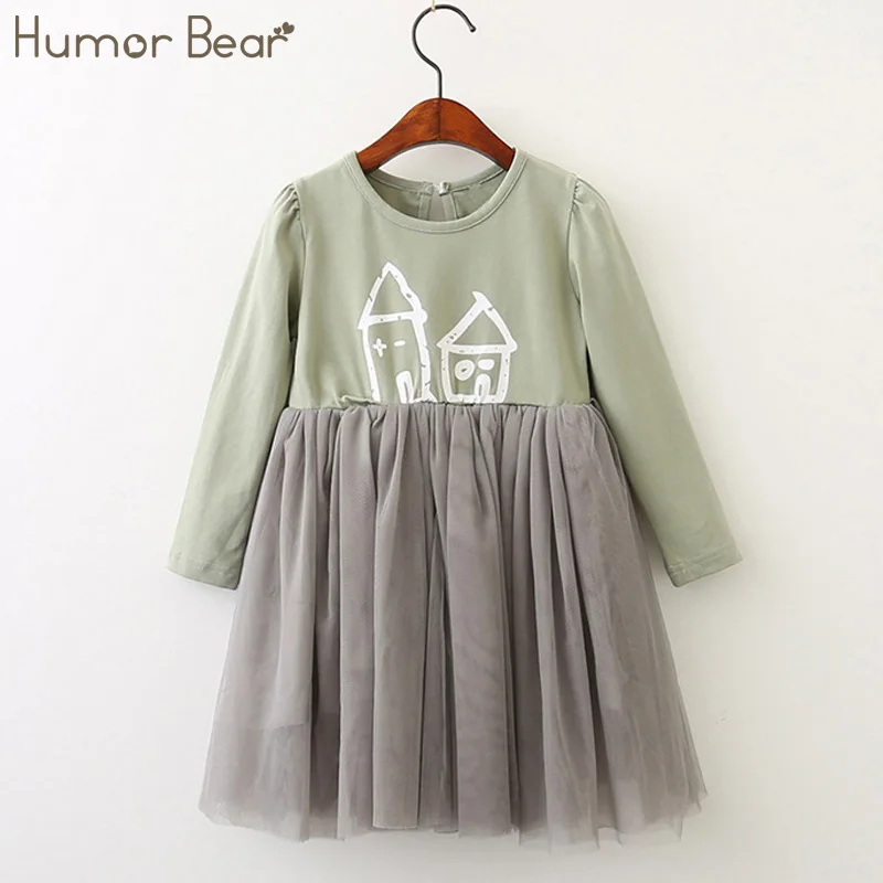Humor Bear/платье для девочек; Новинка г.; осенняя одежда для девочек в духе колледжа; детское платье с длинными рукавами и отворотами в клетку - Цвет: green BZ169D