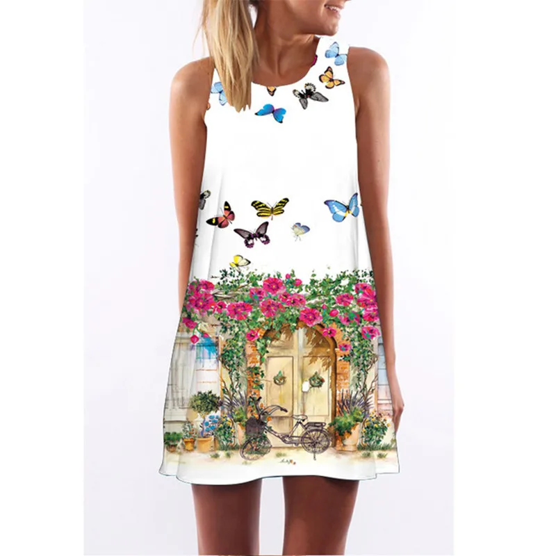 Женское Короткое платье без рукавов повседневное пляжное в стиле бохо с