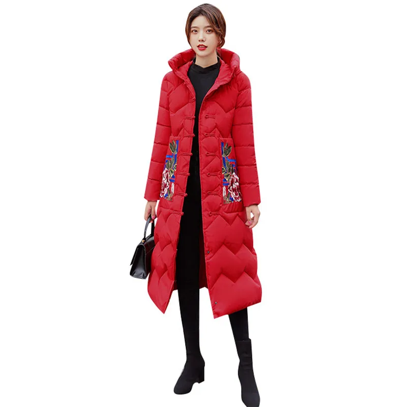 Женское зимнее пальто с вышивкой свободные белые модные хлопковые куртки