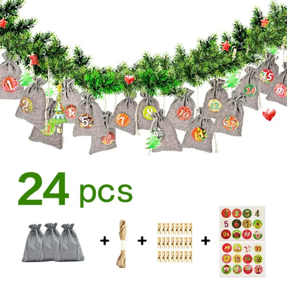 Мешок для конфет с рождественским рисунком джутовый пакет календарем и обратным