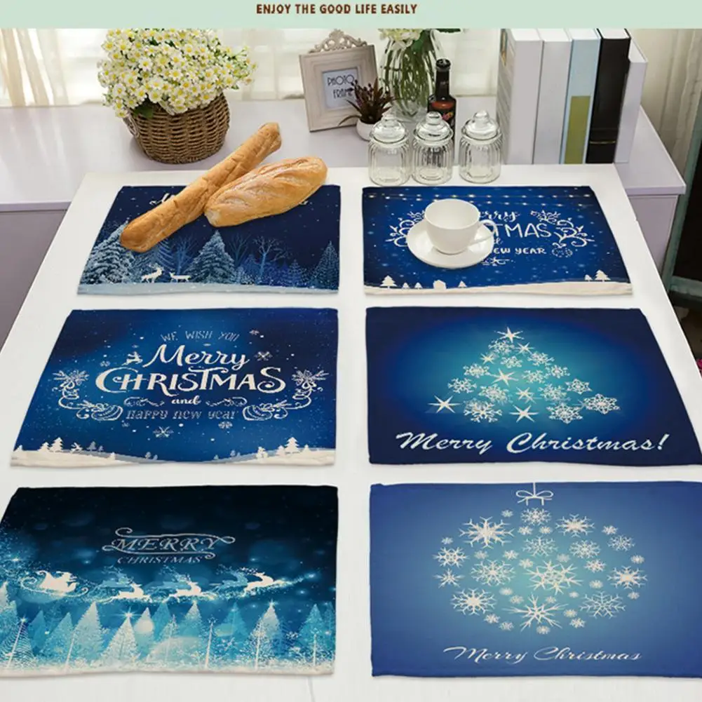 

Cup Pad Eye-catching Wear Resistant Cotton Flax Xmas Themed Heat Insulated Placemat for Home