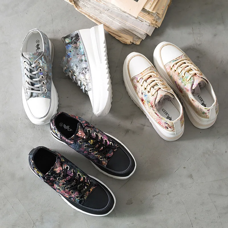 Новая обувь Женская увеличивающая рост Женские модные парусиновые кроссовки с