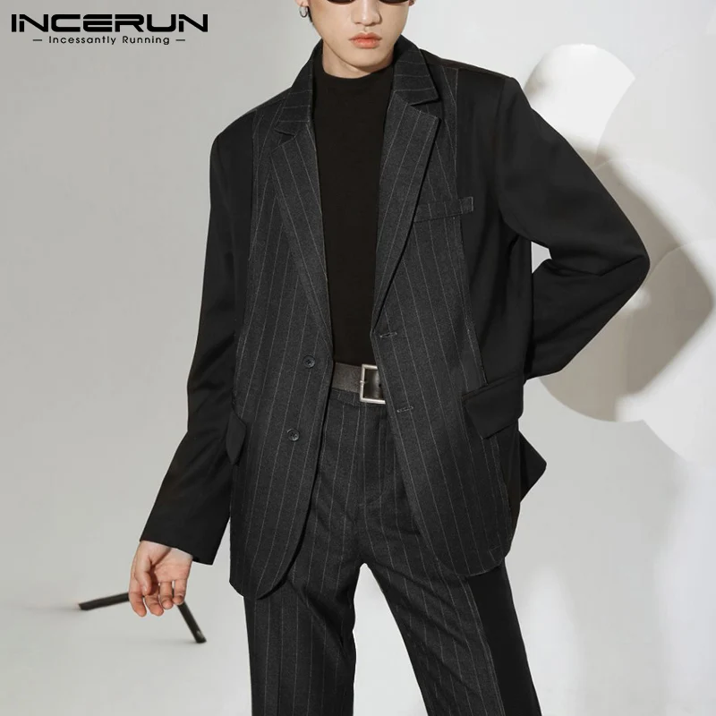 

Красивый хорошо прилегающий мужской блейзер в Корейском стиле, свободные удобные костюмы, мужской повседневный блейзер в полоску с длинным...