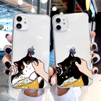 cute pinched face animal cat clear phone case for iphone 7 8 plus se 20 11 12 13 pro max x xr xs max soft back transparent cover