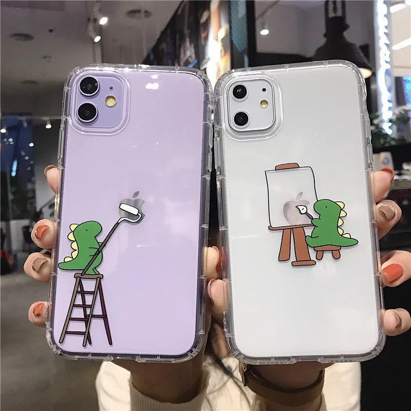 Милый чехол для телефона с мультяшным динозавром iPhone 11 Pro XS Max XR X Прозрачная