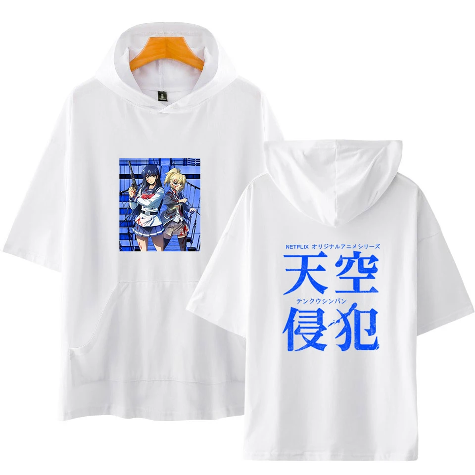 

High-Rise Invasion T-Shirt Japanese Anime Print Hooded T-Shirt Summer Short-Sleeve Cotton Tops
