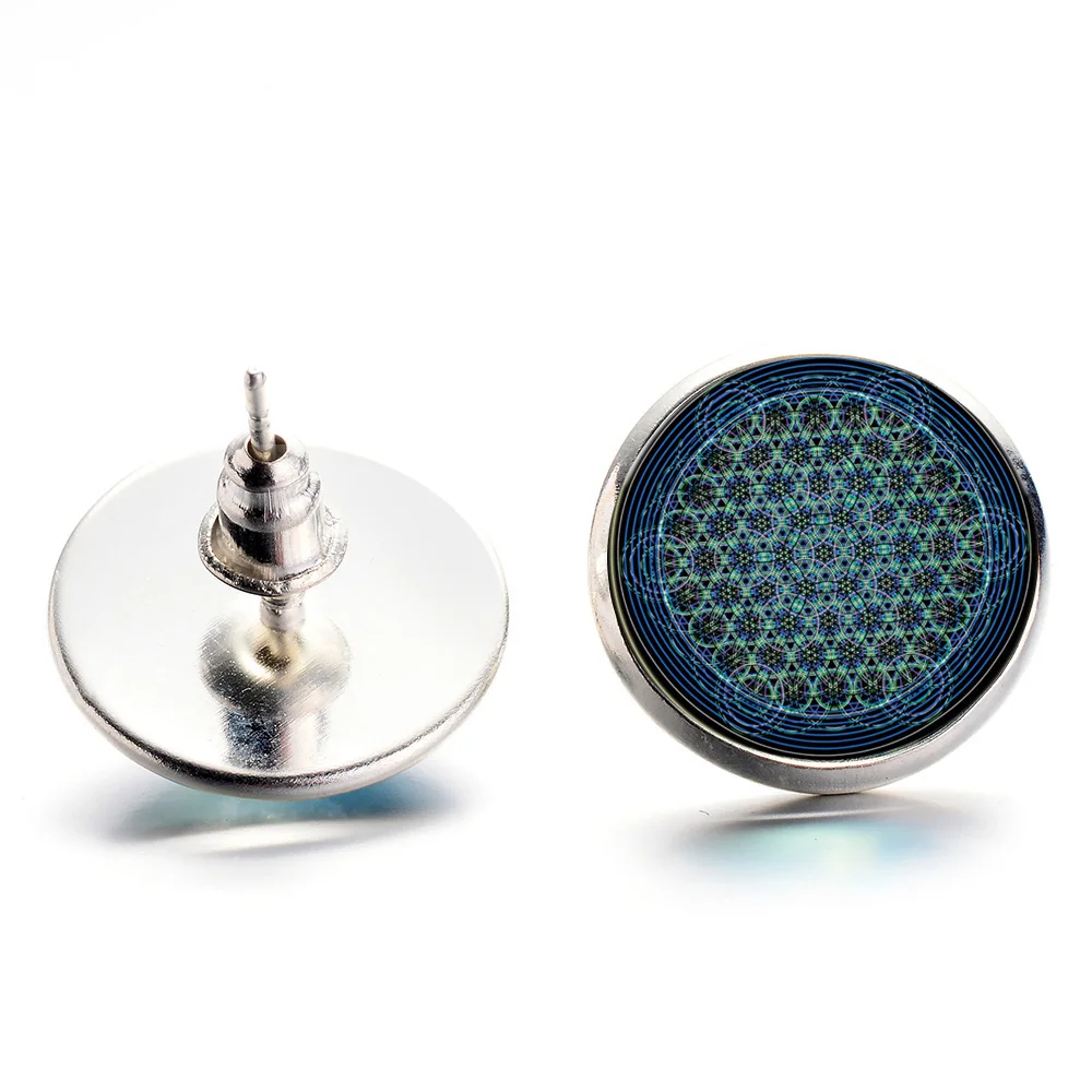 Серьги гвоздики в виде цветка жизни классические с священными геометрическими