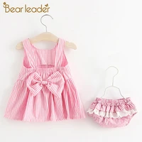 bear leader baby girls striped clothing sets 2021 new summer newborn boys bow knot dress and panties outfit toddler cute clothes