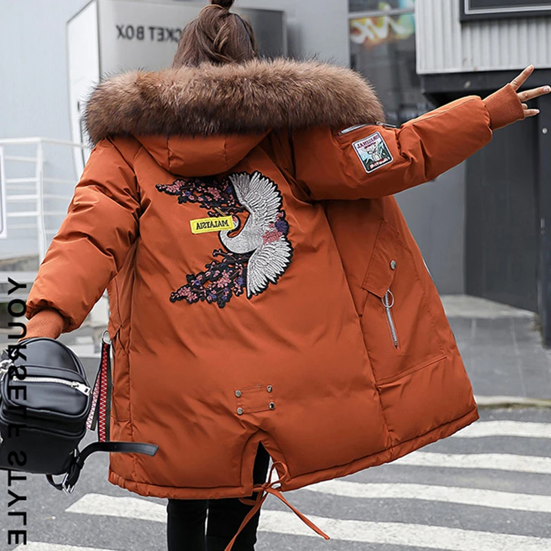 Женская зимняя куртка с капюшоном и меховым воротником утолщенная теплая