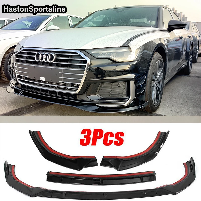 

Carbon Fiber Look / Gloss Black 3Pcs Car Front Bumper Lip Diffuser Spoiler Splitter Cover Trim For Audi A6 C8 Sport 2019up