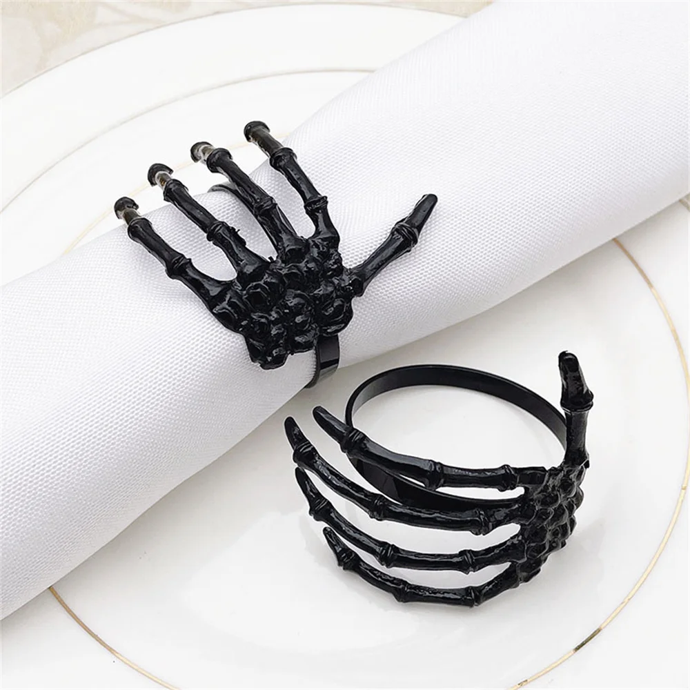 

Halloween Ghost Palm Shaped Napkin Rings Festival Spray Black Hand Napkin Buckles Party Desktop Decoration