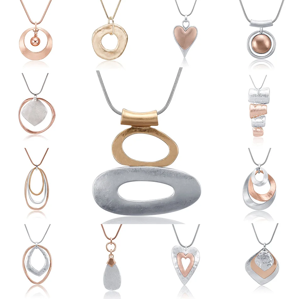 Женское винтажное массивное ожерелье длинное матовое геометрическое с кулоном