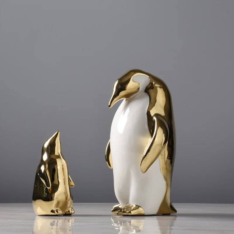 

Nordic style Golden Ceramics Penguin Crafts Home Decoration Creative Parlor Desktop Home Bedroom Decor Animal statue Gift Statue