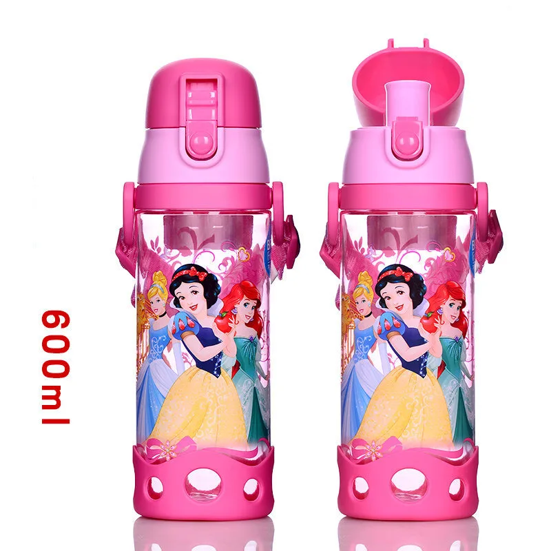 Pink Princess-600ml Дисней 500 мл 600 мл прямая Питьевая принцесса Винни автомобили пластмассы Тур бутылка для воды дети с веревкой - Цвет: Pink Princess-600ml