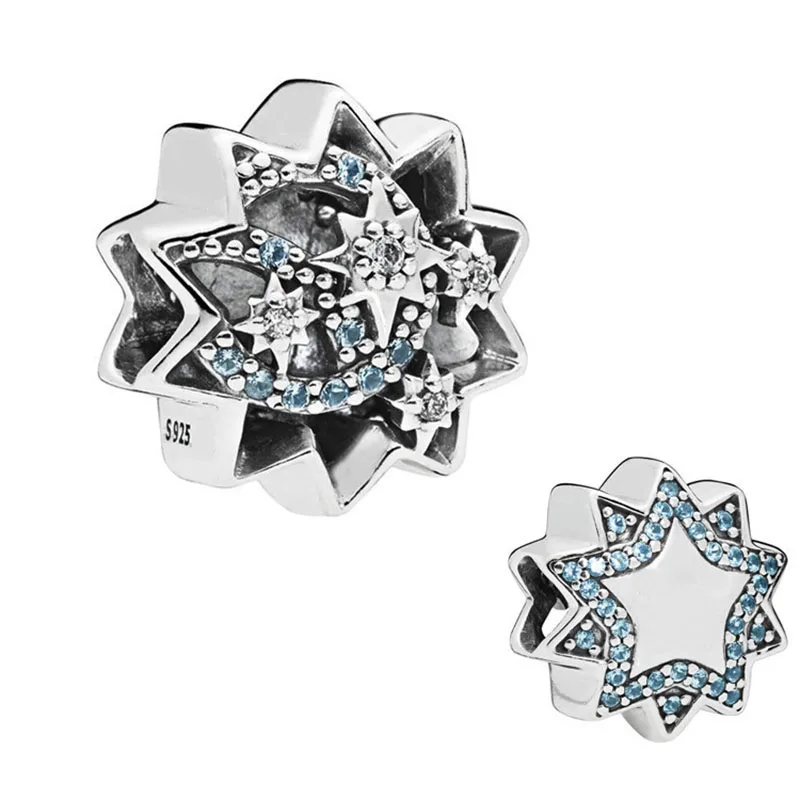 

100% 925 Sterling Silver Bead Shining Hollow Star Beads Fit Pandora Women Bracelet & Necklace Diy Jewelry