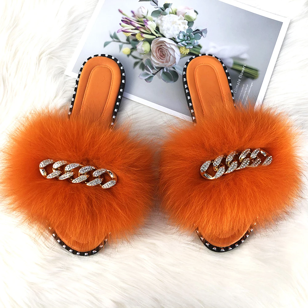 Summer Slippers Women Fluffy Slippers With Fur For Home Soft Slides Lady Rubber Slippers 2021 Luxury Summer Sandals Women Flats