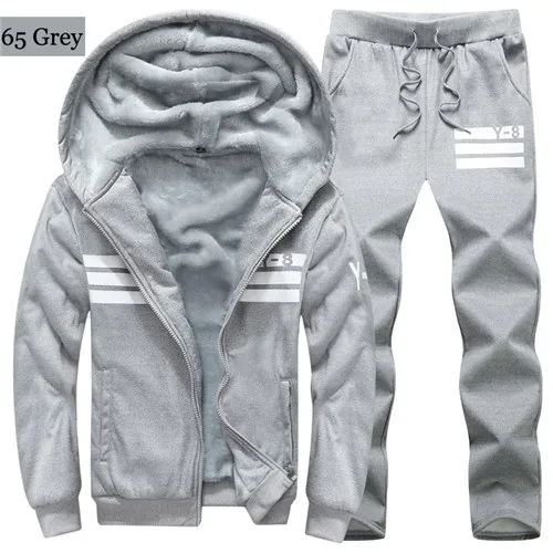 65 grey PEILOW, размер 7XL8XL, 9XL, зимний спортивный костюм, Мужская толстовка, спортивный комплект, флис, толстый, с капюшоном, Повседневный, для бега, спортивный костюм, мужская куртка+ штаны - Цвет: 65 grey