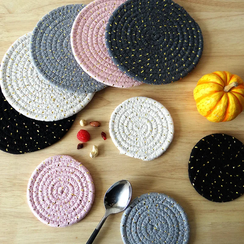 

1Pc 11/18cm Round Cotton Handmade Rope Cup Bowl Dish Coaster Insulation Pad Non-Slip Table Placemat