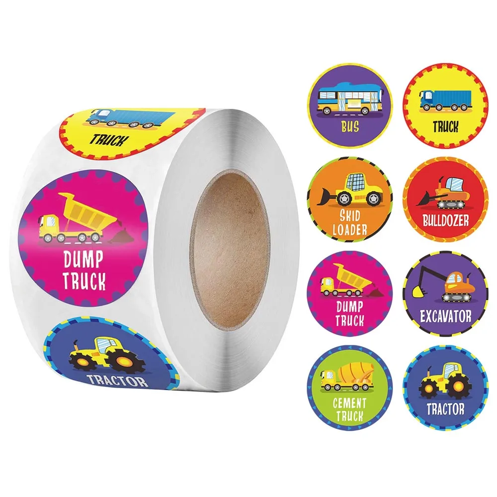 

500PCS/Roll Truck Stickers Construction Car Reward Sticker Cute Motivational Stationery Stickers For Children Birthday Party