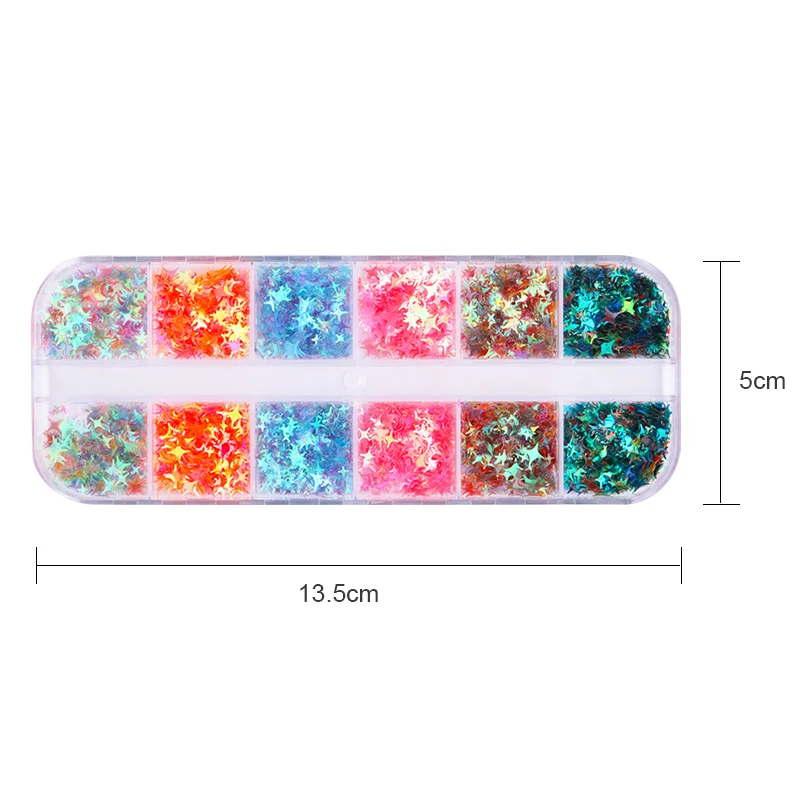 Звезды круглое голографическое искусство ногтей блестки кленовые листья