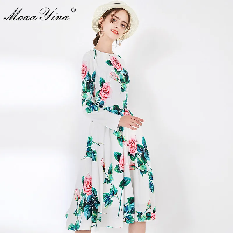 MoaaYina модное дизайнерское платье весна осень женское с длинным рукавом цветочным