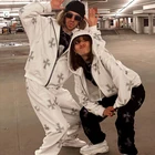 Американские ретро брючные костюмы в стиле хип-хоп, зимний спортивный костюм стразы, куртка с перекрестными полосками, черный и белый кардиган, брючный костюм, женский брючный комплект Y2k