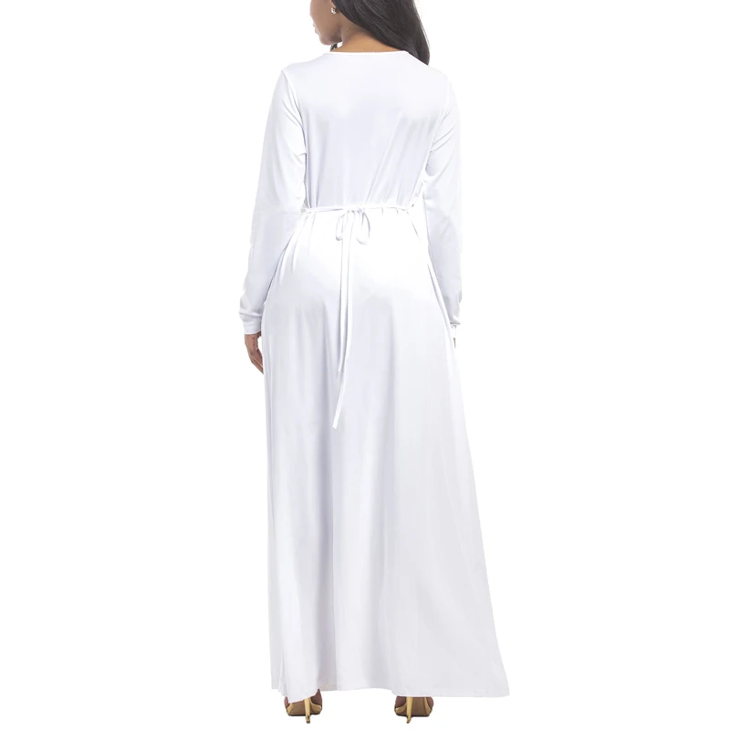 

MISSJOY Autumn Casual M-3XL Women Dress Ankle Length Long Sleeve Solid Color Deep V Neck Elegant Party Femme Robe Vestidos