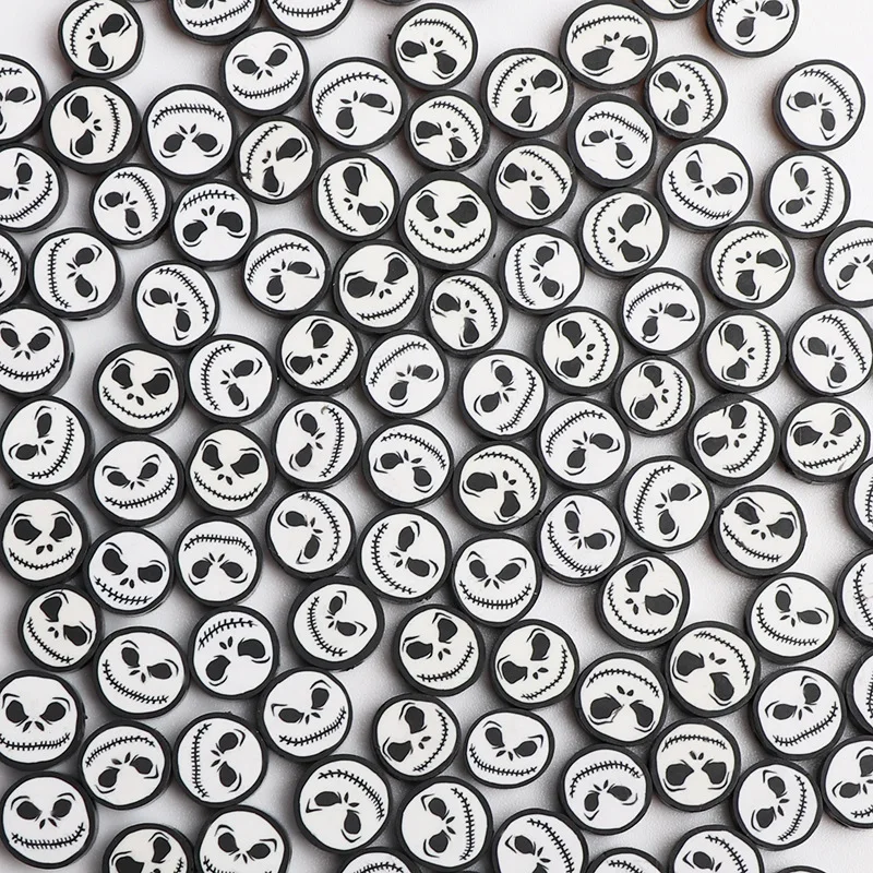 

30pcs Round Polymer Clay Beads Halloween Skull Loose Spacer Beads For Jewelry Making Diy Bracelet Necklace Accessories Findings