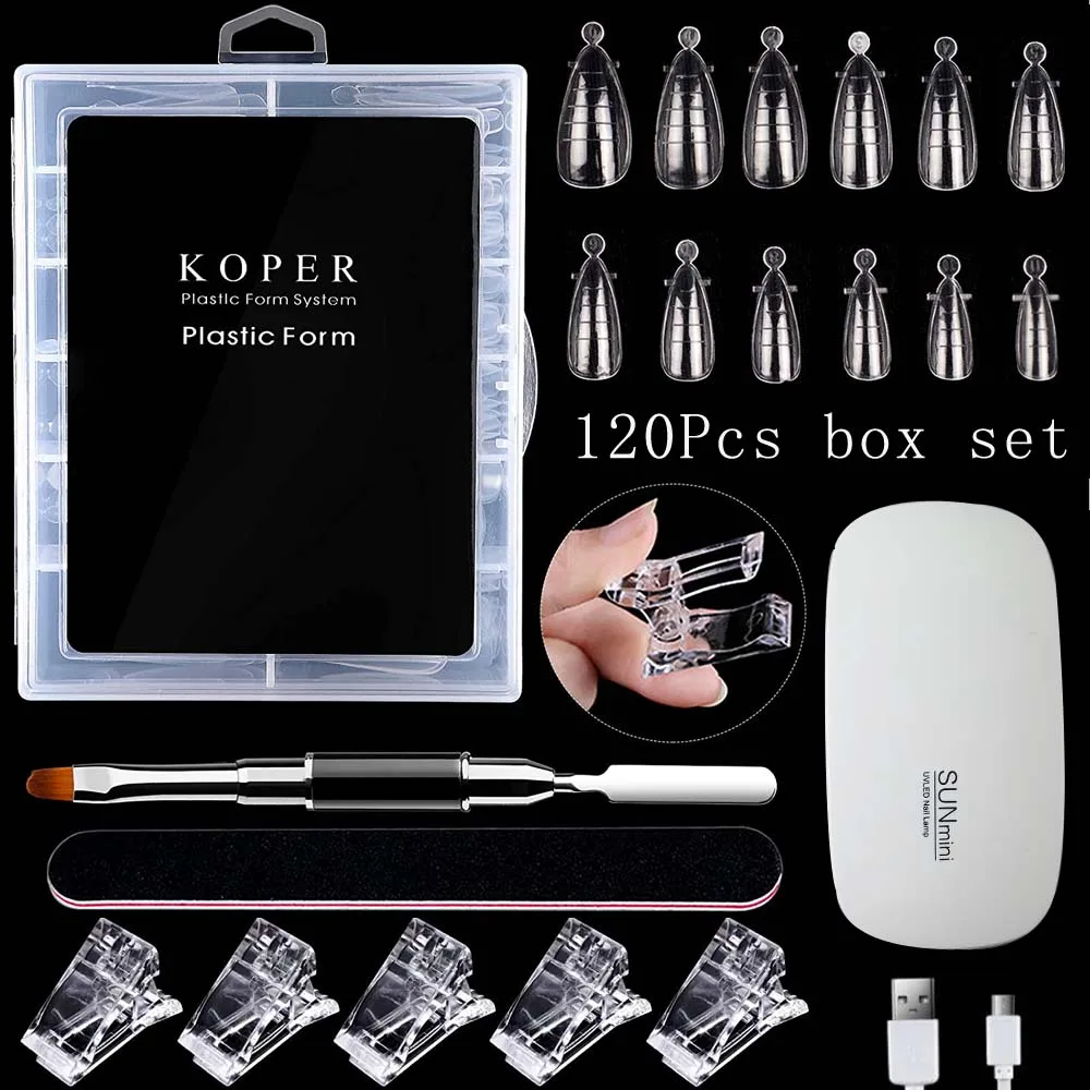 

120 шт., верхние формы, полиуф-гель для наращивания ногтей, формы для быстрого наращивания ногтей, УФ-гель с 1 шт. двухсторонними зажимами для к...