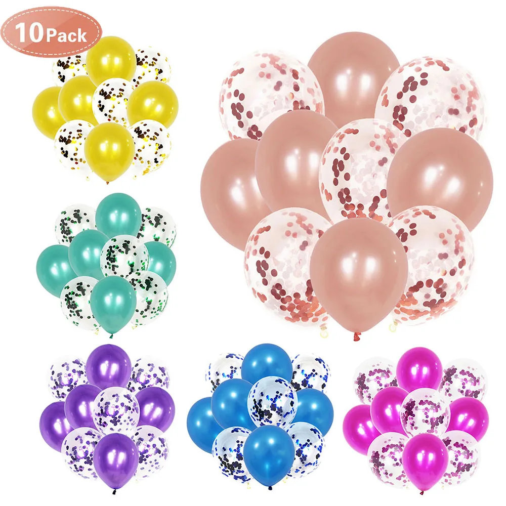 

10 шт. воздушных шаров из латекса, воздушные шары с конфетти цвета розовое золото для дня рождения вечерние Baby Shower для рождественской вечерин...