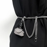 internet celebrities fashion diagonal span mini full diamonds silver waist bag female waist chain ins tide decorative thin belt