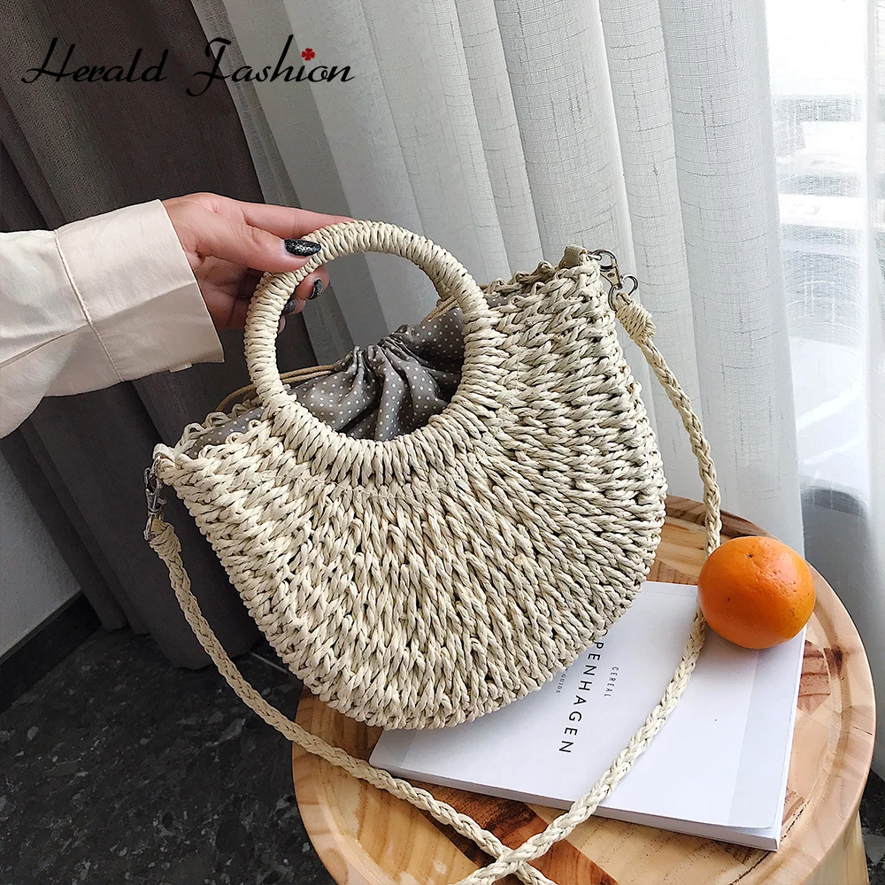 

Круглая Соломенная Сумка для женщин, плетеная пляжная сумочка ручной работы через плечо, богемный круглый саквояж на плечо, лето 2020