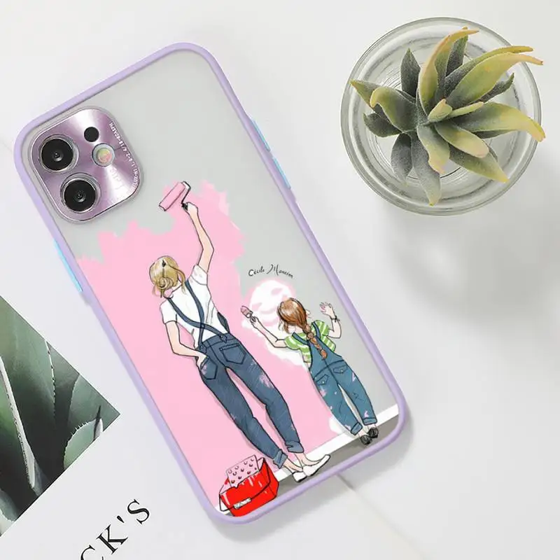 

Super Mom Baby Girl Fashion Family Phone Case For iPhone 12 11 Mini Pro XR XS Max 7 8 Plus X Matte transparent Purple Back Cover