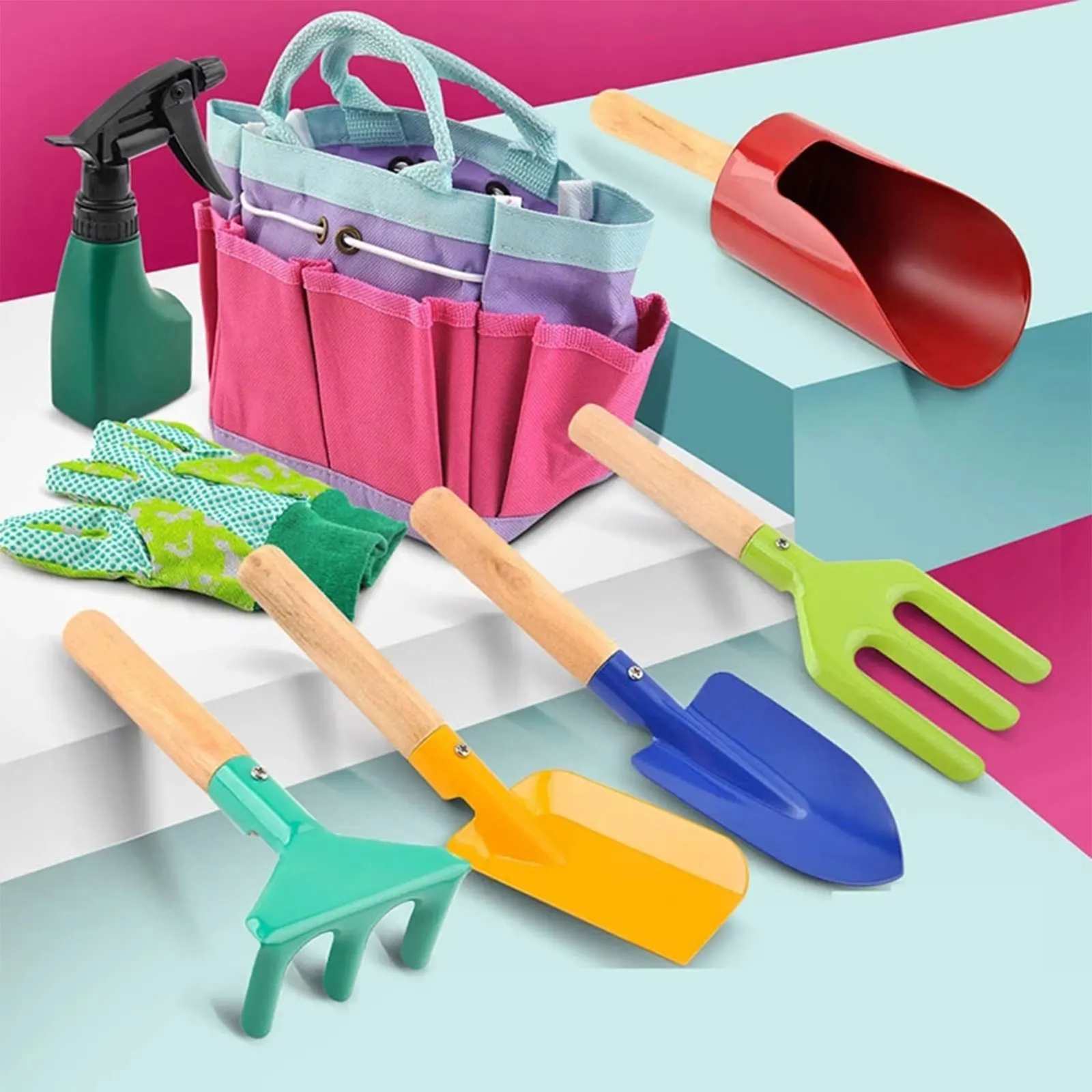 

8PCS Kids Gardening Tool Sets Children Garden Hand Shovel Kit Hand Shovel Trowel Bag Garden Toys Digging Sand Playing Tools